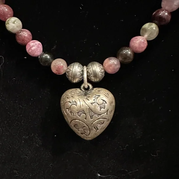 Hand Crafted “One of a Kind” Sterling Silver Heart Pendant & Tourmaline Necklace - Picture 2 of 3